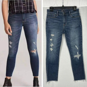 Abercrombie Harper Ankle Distressed Skinny Jeans Dark Wash 26‎ Short Cut Off Hem